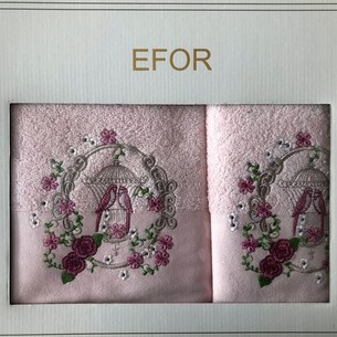 Подарочный набор полотенец для ванной 50х90, 70х140 Efor ПОПУГАИ хлопковая махра светло-розовый