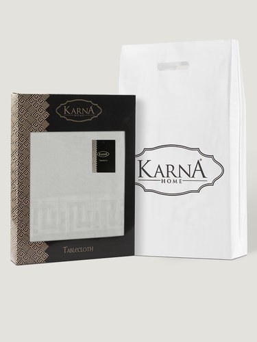 Скатерть прямоугольная Karna KARDEA жаккард белый 150х220, фото, фотография