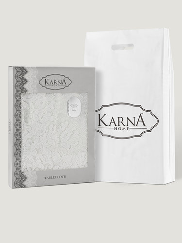 Скатерть прямоугольная Karna MARION полиэстер белый 150х220, фото, фотография
