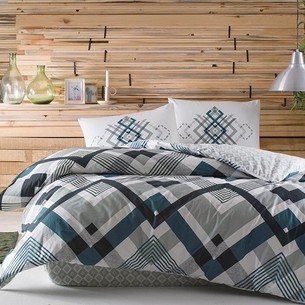 Комплект подросткового постельного белья TAC GENC MODASI OPTIMA хлопковый ранфорс изумрудный+серый 1,5 спальный