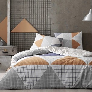 Комплект подросткового постельного белья TAC GENC MODASI JAGGER хлопковый ранфорс песочный+серый 1,5 спальный