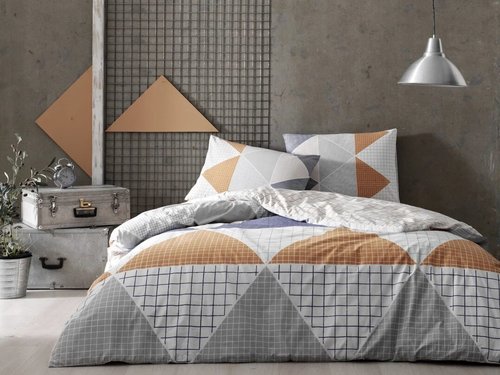 Комплект подросткового постельного белья TAC GENC MODASI JAGGER хлопковый ранфорс песочный+серый 1,5 спальный, фото, фотография