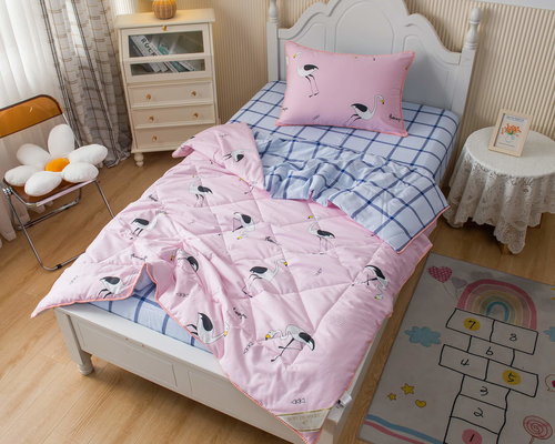Детское постельное белье без пододеяльника с одеялом Sofi De Marko FLAMINGO хлопковый сатин розовый 1,5 спальный, фото, фотография
