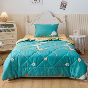 Детское постельное белье без пододеяльника с одеялом Sofi De Marko GIRAFFE хлопковый сатин синий 1,5 спальный