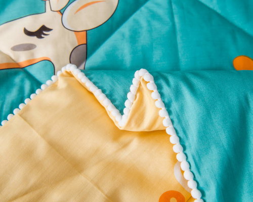 Детское постельное белье без пододеяльника с одеялом Sofi De Marko GIRAFFE хлопковый сатин синий 1,5 спальный, фото, фотография