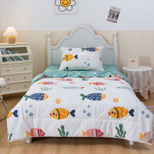 Детское постельное белье без пододеяльника с одеялом Sofi De Marko АВТО АКВАРИУМ хлопковый сатин белый 1,5 спальный