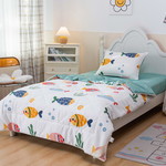 Детское постельное белье без пододеяльника с одеялом Sofi De Marko АВТО АКВАРИУМ хлопковый сатин белый 1,5 спальный, фото, фотография