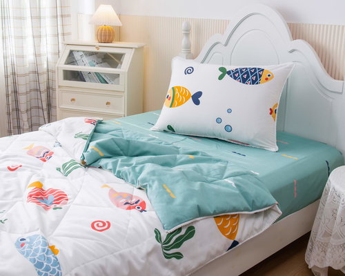 Детское постельное белье без пододеяльника с одеялом Sofi De Marko АВТО АКВАРИУМ хлопковый сатин белый 1,5 спальный, фото, фотография