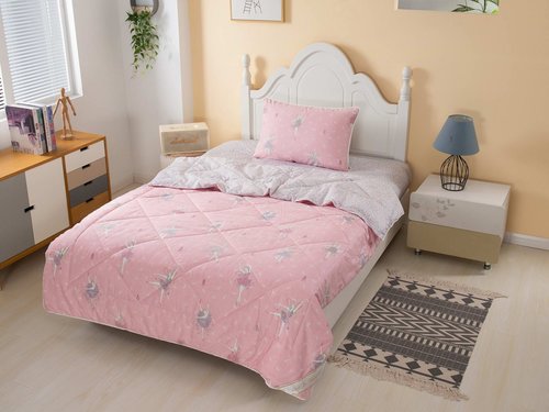 Детское постельное белье без пододеяльника с одеялом Sofi De Marko БАЛЕРИНА хлопковый сатин розовый 1,5 спальный, фото, фотография