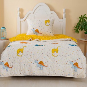 Детское постельное белье без пододеяльника с одеялом Sofi De Marko ДИНО хлопковый сатин жёлтый 1,5 спальный