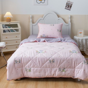 Детское постельное белье без пододеяльника с одеялом Sofi De Marko ЗАЙЧАТА хлопковый сатин розовый 1,5 спальный