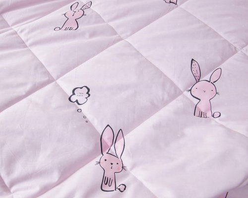 Детское постельное белье без пододеяльника с одеялом Sofi De Marko ЗАЙЧОНОК хлопковый сатин розовый 1,5 спальный, фото, фотография