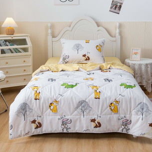 Детское постельное белье без пододеяльника с одеялом Sofi De Marko ЗВЕРУШКИ хлопковый сатин жёлтый 1,5 спальный