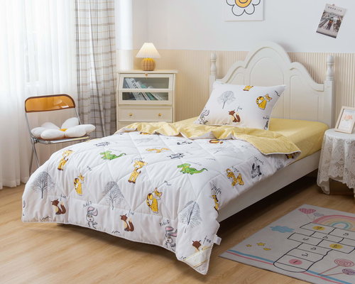 Детское постельное белье без пододеяльника с одеялом Sofi De Marko ЗВЕРУШКИ хлопковый сатин жёлтый 1,5 спальный, фото, фотография