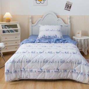 Детское постельное белье без пододеяльника с одеялом Sofi De Marko КОРАБЛИКИ хлопковый сатин белый 1,5 спальный