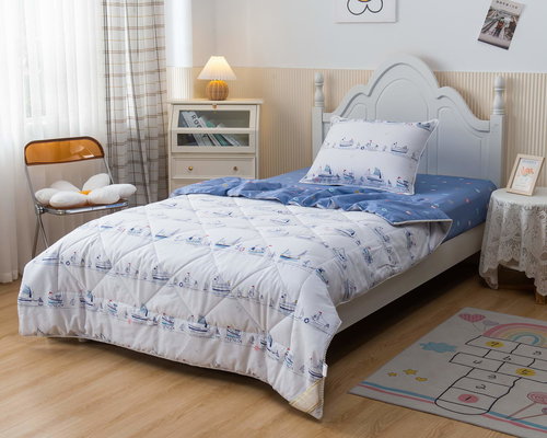 Детское постельное белье без пододеяльника с одеялом Sofi De Marko КОРАБЛИКИ хлопковый сатин белый 1,5 спальный, фото, фотография