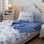 Детское постельное белье без пододеяльника с одеялом Sofi De Marko КОРАБЛИКИ хлопковый сатин белый 1,5 спальный, фото, фотография