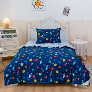 Детское постельное белье без пододеяльника с одеялом Sofi De Marko МАКРОКОСМОС хлопковый сатин синий 1,5 спальный