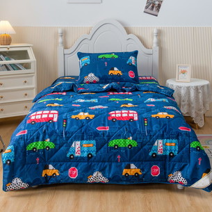 Детское постельное белье без пододеяльника с одеялом Sofi De Marko ТРАФИК хлопковый сатин синий 1,5 спальный