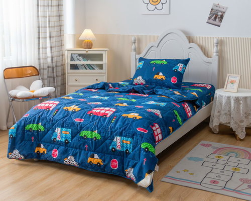 Детское постельное белье без пододеяльника с одеялом Sofi De Marko ТРАФИК хлопковый сатин синий 1,5 спальный, фото, фотография
