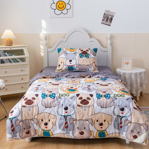 Детское постельное белье без пододеяльника с одеялом Sofi De Marko СОБАЧКИ хлопковый сатин 1,5 спальный