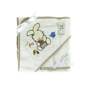 Детское полотенце-уголок с мочалкой Sofi De Marko FANNY BUNNY хлопковая махра бежевый 80х80