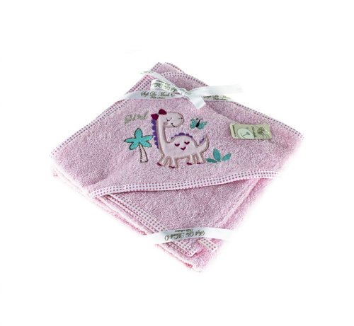 Детское полотенце-уголок с мочалкой Sofi De Marko FANNY DINO хлопковая махра розовый 80х80, фото, фотография