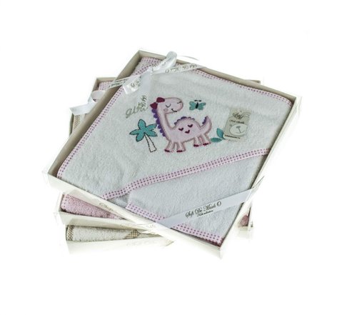 Детское полотенце-уголок с мочалкой Sofi De Marko FANNY DINO хлопковая махра розовый 80х80, фото, фотография