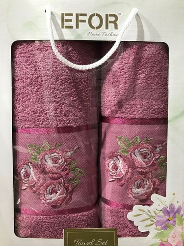 Подарочный набор полотенец для ванной 50х90, 70х140 Efor GUL хлопковая махра сухая роза, фото, фотография