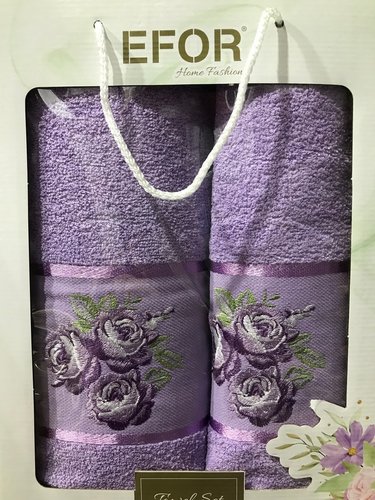 Подарочный набор полотенец для ванной 50х90, 70х140 Efor GUL хлопковая махра светло-лиловый, фото, фотография