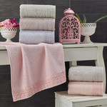 Подарочный набор полотенец для ванной 50х90, 70х140 Karven KOZA хлопковая махра серо-зеленый, фото, фотография