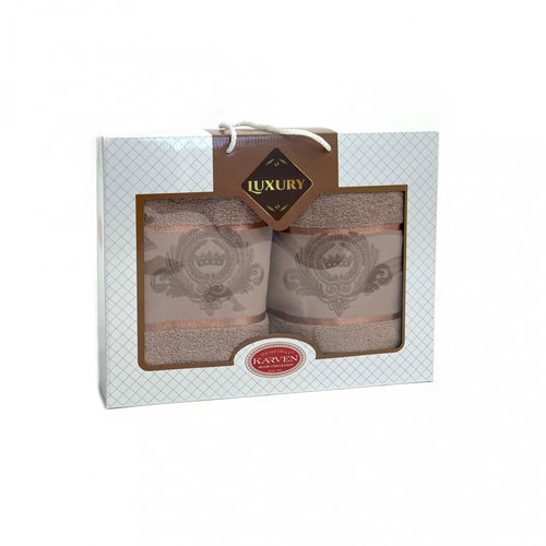 Подарочный набор полотенец для ванной 50х90, 70х140 Karven TAG хлопковая махра капучино, фото, фотография