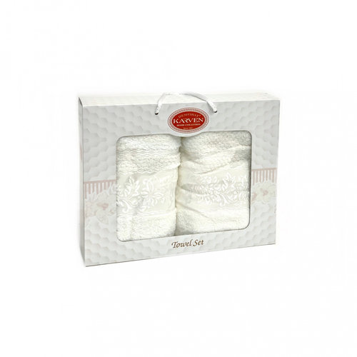 Подарочный набор полотенец для ванной 50х90, 70х140 Karven SUMBUL хлопковая махра кремовый, фото, фотография
