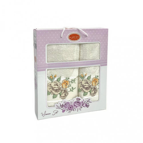 Подарочный набор полотенец для ванной 50х90, 70х140 Karven KANAVICE хлопковая махра кремовый, фото, фотография