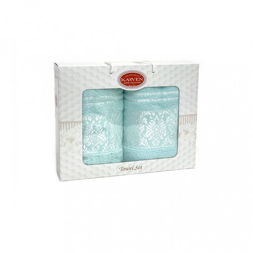 Подарочный набор полотенец для ванной 50х90, 70х140 Karven PINK DAMAKS хлопковая махра ментоловый, фото, фотография