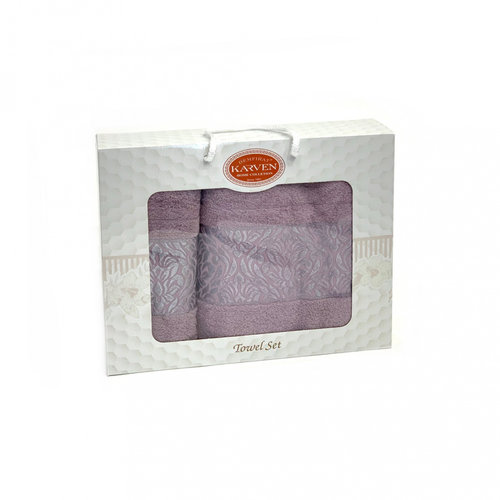 Подарочный набор полотенец для ванной 50х90, 70х140 Karven PINK DAMAKS хлопковая махра светло-лиловый, фото, фотография