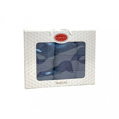 Подарочный набор полотенец для ванной 50х90, 70х140 Karven FLOSLU хлопковая махра индиго, фото, фотография