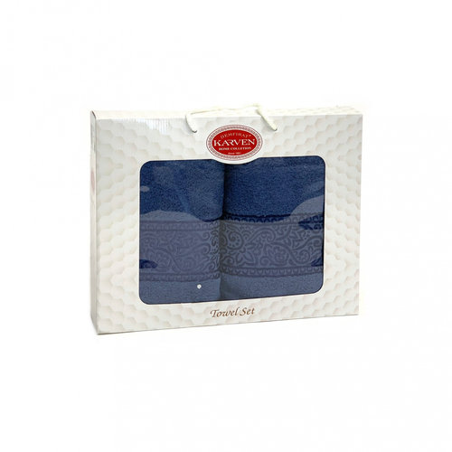 Подарочный набор полотенец для ванной 50х90, 70х140 Karven FLOSLU хлопковая махра синий, фото, фотография