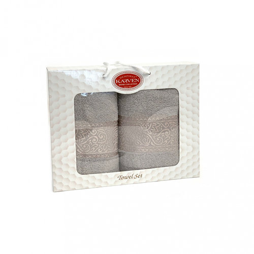 Подарочный набор полотенец для ванной 50х90, 70х140 Karven FLOSLU хлопковая махра серый, фото, фотография