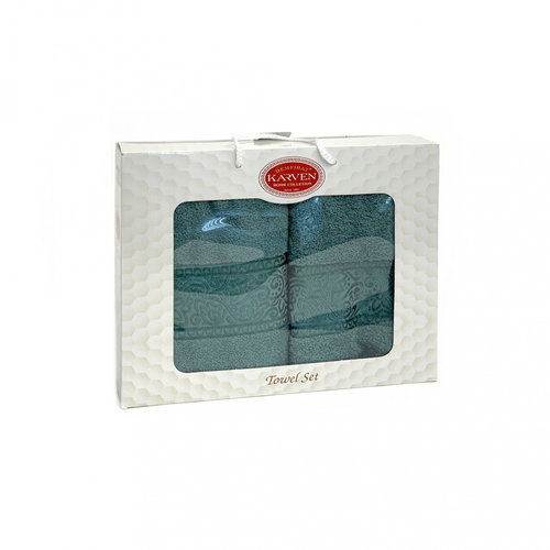 Подарочный набор полотенец для ванной 50х90, 70х140 Karven FLOSLU хлопковая махра изумруд, фото, фотография