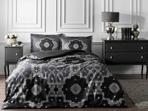 Постельное белье TAC HAPPY DAYS LOREN хлопковый сатин серый евро, фото, фотография