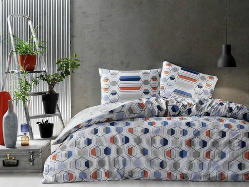 Комплект подросткового постельного белья TAC GENC MODASI SANNA хлопковый ранфорс серый+синий 1,5 спальный, фото, фотография