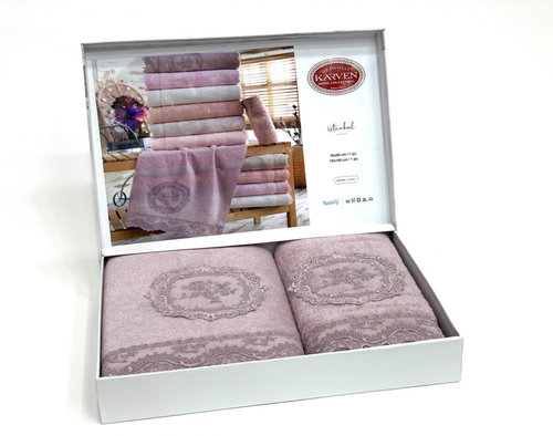 Подарочный набор полотенец для ванной 50х90, 70х140 Karven REINA бамбуковая махра лиловый, фото, фотография