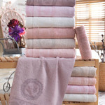 Подарочный набор полотенец для ванной 50х90, 70х140 Karven REINA бамбуковая махра персиковый, фото, фотография