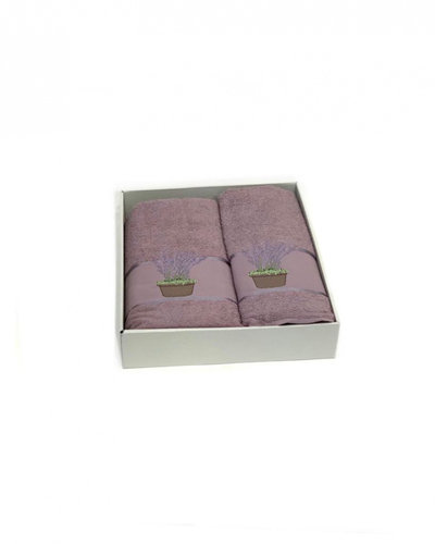 Подарочный набор полотенец для ванной 50х90, 70х140 Karven LAVANTA 1 хлопковая махра лиловый, фото, фотография