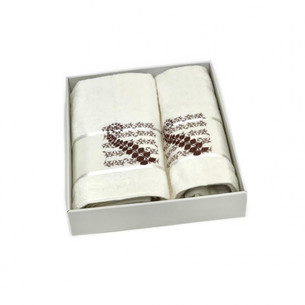 Подарочный набор полотенец для ванной 50х90, 70х140 Karven KIVRIMLI YAPRAK хлопковая махра кремовый