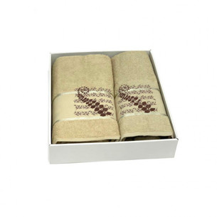 Подарочный набор полотенец для ванной 50х90, 70х140 Karven KIVRIMLI YAPRAK хлопковая махра бежевый