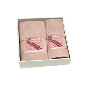 Подарочный набор полотенец для ванной 50х90, 70х140 Karven KIVRIMLI YAPRAK хлопковая махра пудровый