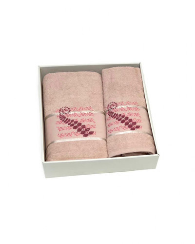 Подарочный набор полотенец для ванной 50х90, 70х140 Karven KIVRIMLI YAPRAK хлопковая махра пудровый, фото, фотография