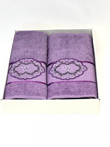 Подарочный набор полотенец для ванной 50х90, 70х140 Karven PANO 2 хлопковая махра лиловый, фото, фотография